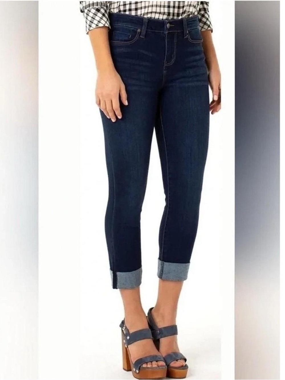 Liverpool Charlie crop skinny stretchy dark wash jeans rolled hem size 16
